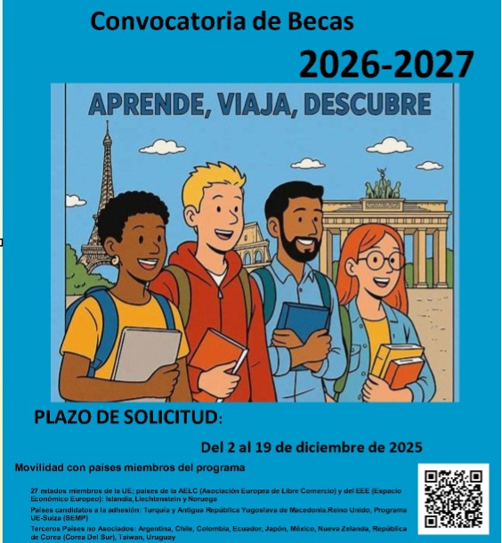 Aviso estudiantes; abierta Convocatoria Erasmus+ para el curso 26/27 (de 2 al 19 de diciembre 2025) 